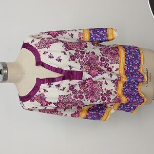 RETRO Boho Peasant Blouse with a Paisley & Floral Block Print / 3X